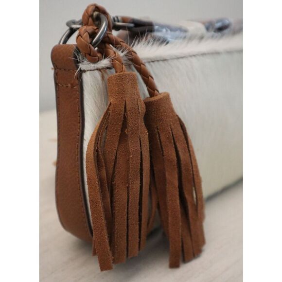 Catchfly Women's White Hair-On Convertible Tassel Leather Crossbody/Shoulder Bag - Picture 12 of 14